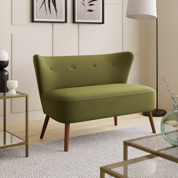 Eliza Velvet 2 Seater Small Sofa Olive (Green)