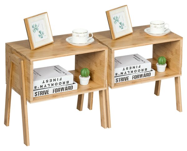 Set of 2 Stackable Bedside Table with Open Storage Compartment