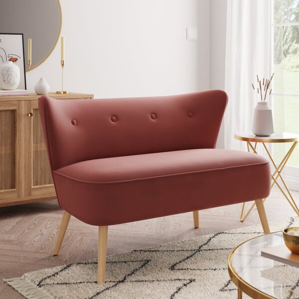 Eliza Velvet 2 Seater Small Sofa Coral (Pink)