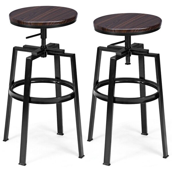 Costway Set of 2 Industrial Bar Stool with 360° Swivel Seat and Footrest