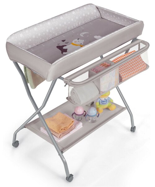 Rolling Baby Changing Table with Large Storage Basket-Grey
