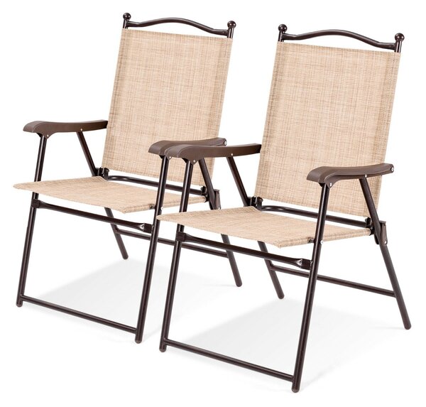 Set of 2 Patio Folding Chairs with Armrests and Footrest-Yellow
