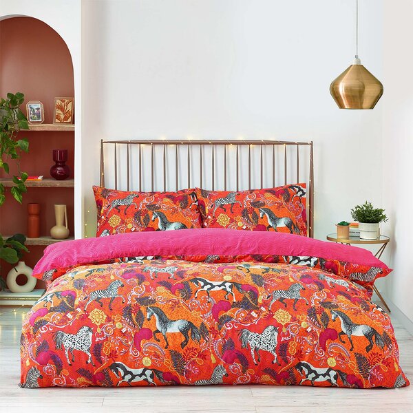 Furn. Vivid Andalucian Reversible Duvet Cover and Pillowcase Set Orange