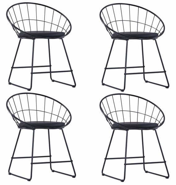 Dining Chairs with Faux Leather Seats 4 pcs Black Steel