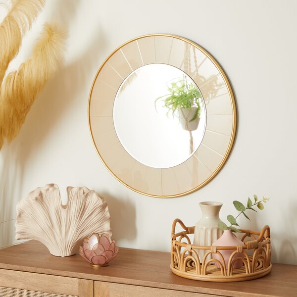 Pretty Boho Round Glass Wall Mirror, 55cm White