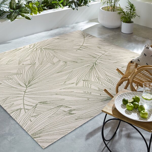 Tropical Leaves Indoor Outdoor Square Rug Green
