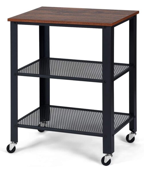3-Tier Kitchen Rolling Utility Cart Serving Cart with Wheels-Black