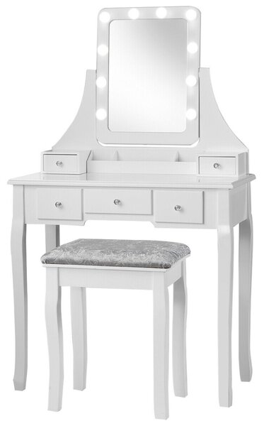 Vanity Mirrored Dressing Table/ Makeup Desk with 5 Drawer and Stool-White
