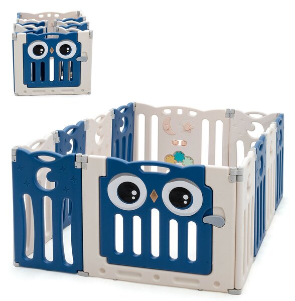 12 Panel Foldable Baby Playpen-Blue