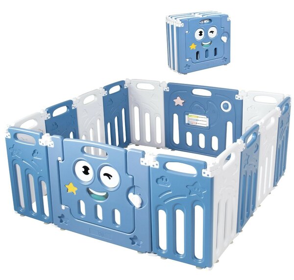 14 Panel Foldable Baby Playpen-Blue