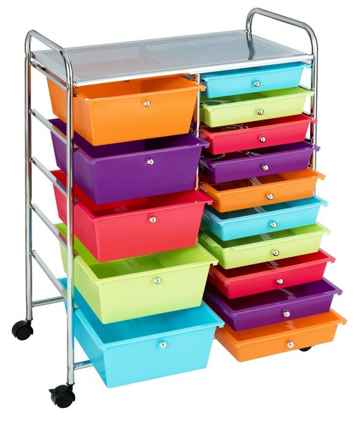 15 Drawers Mobile Storage Trolley-Multicolor