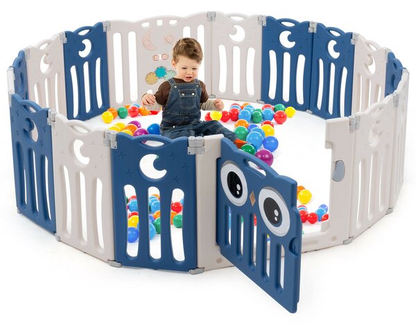 16 Panel Foldable Baby Playpen-Blue