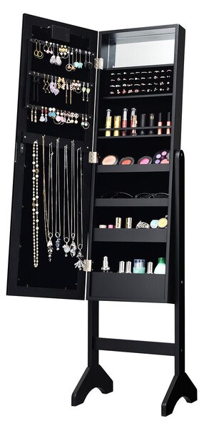 Standing Jewellery Organiser Cabinet with Adjustable Mirror 18 LEDs-Black