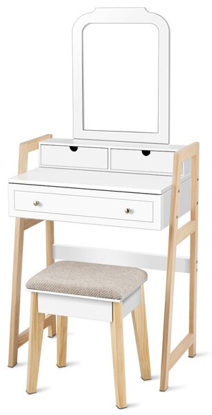 Dressing Table with Cushioned Stool and Large Mirror