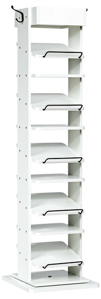 Costway 11 Tier 360° Rotating Shoe Organiser with 2 Hooks-White