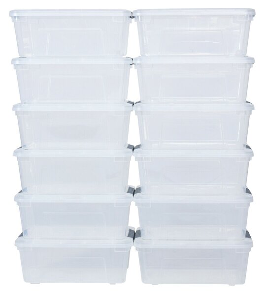 12 Plastic, 12L, Stackable, Storage Boxes with Lids