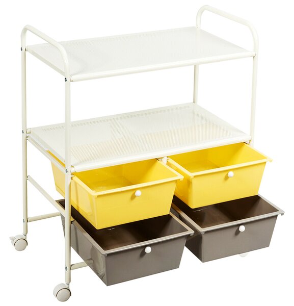 Utility Organiser Cart with 4 Plastic Drawers-Yellow