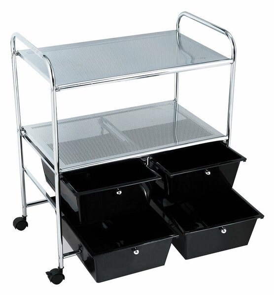 Utility Organiser Cart with 4 Plastic Drawers-Black