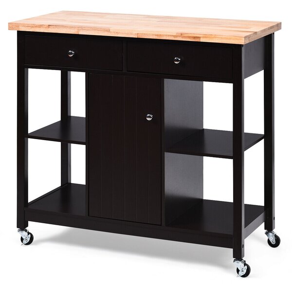 Costway Kitchen Island Trolley with Drawers and Shelves-Brown