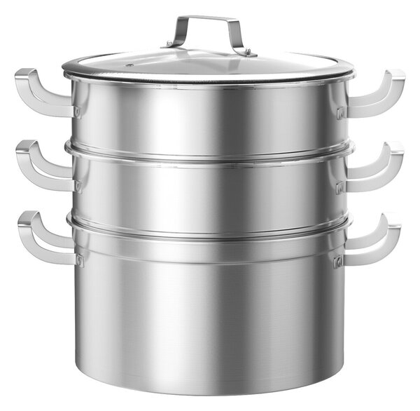3-Tier Stainless Steel Steamer Pot with Handles and Lid