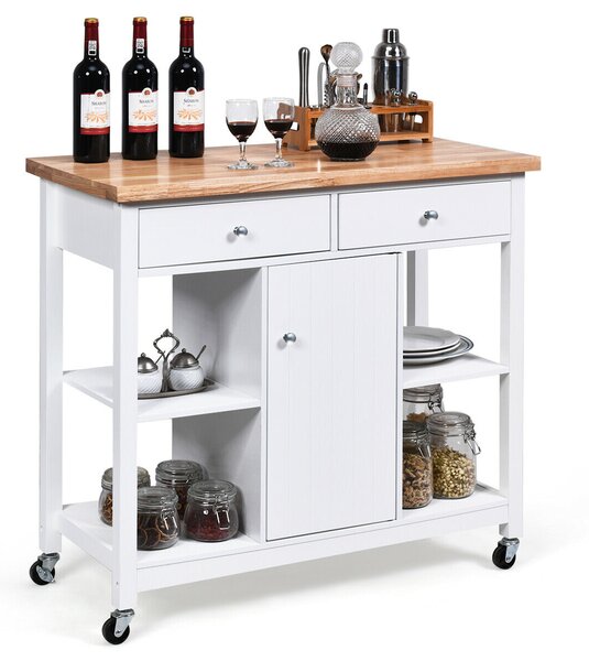 Kitchen Island Trolley with Drawers and Shelves-White