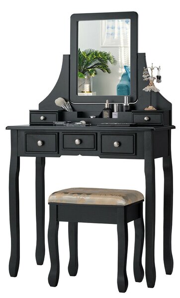 Vanity Table Set with 5 Drawers and Square Mirror-Black