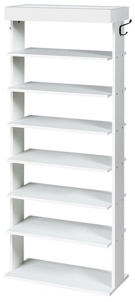 Vertical Designed 7-Tier Shoe Rack with Hooks-White