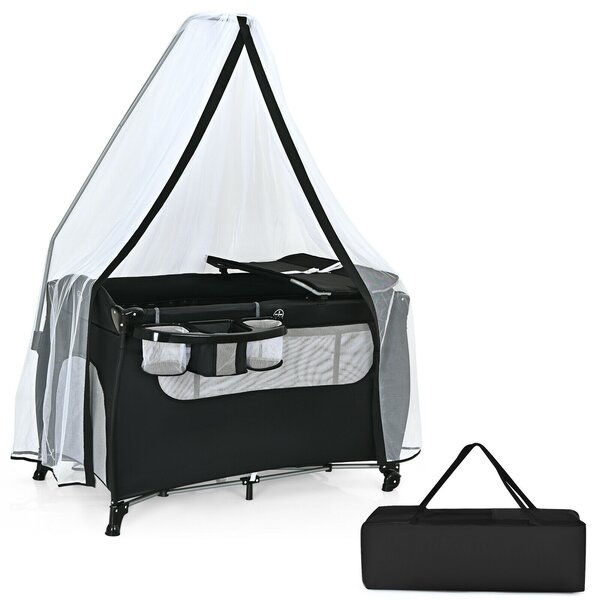 Portable Bassinet Cot with Lockable Wheel and Carry Bag-Black
