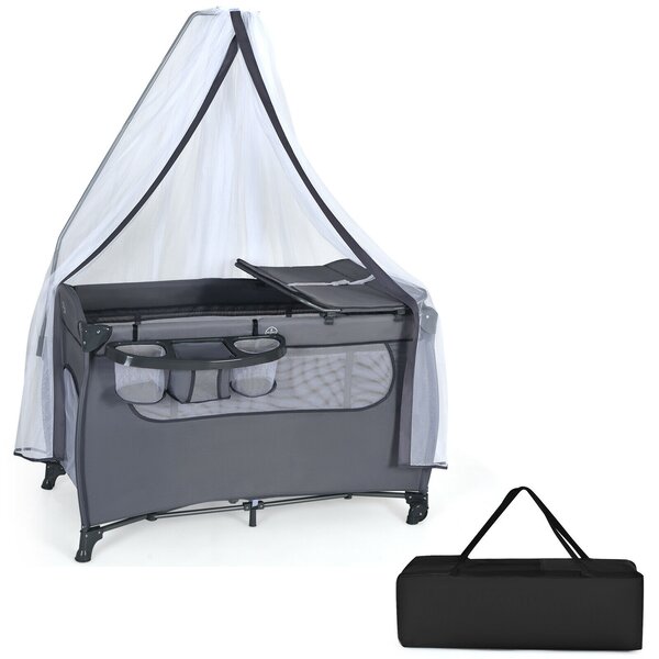 Portable Bassinet Cot with Lockable Wheel and Carry Bag-Grey
