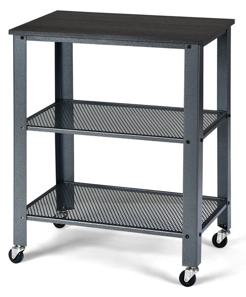 3 Tier Kitchen Utility Trolley with Wheels-Grey