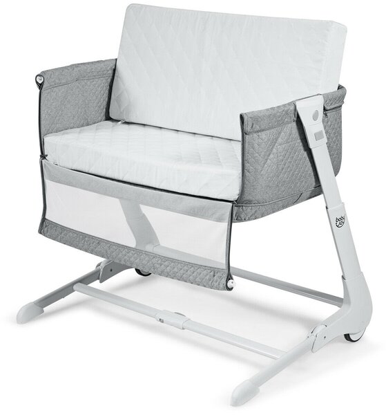 Baby Bedside with Washable Mattress and Breathable Mesh-Grey