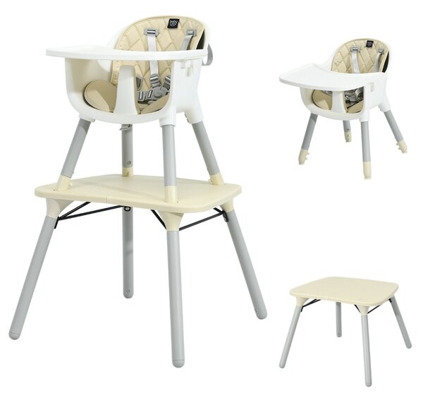 Costway convertible Baby High Chair with 2-Position Removable Tray-Beige