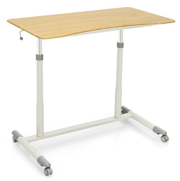 Height Adjustable Laptop Table with Wheels for Home and Office-Beige