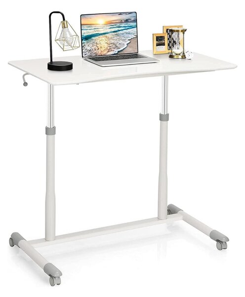 Height Adjustable Laptop Table with Wheels for Home and Office-White