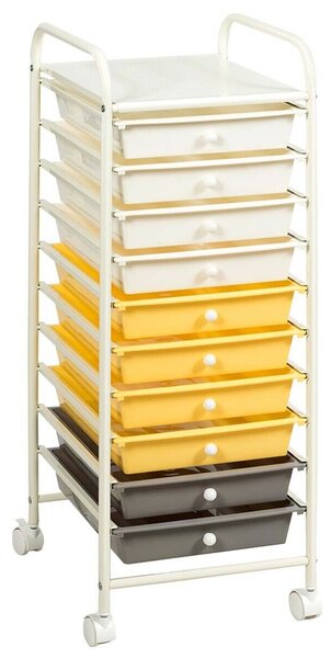 10 Drawer Mobile Storage Trolley-Yellow
