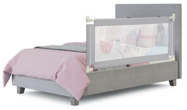 145CM Baby Bed Rail with Double Safety Lock and Adjustable Height-Grey