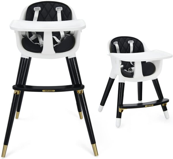 3-in-1 Convertible Baby Highchair with 5-Point Harness and Footrest-Black