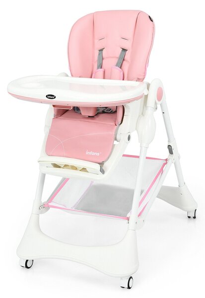 4 in 1 Folding Baby High Chair with Removable Tray and Storage-Pink