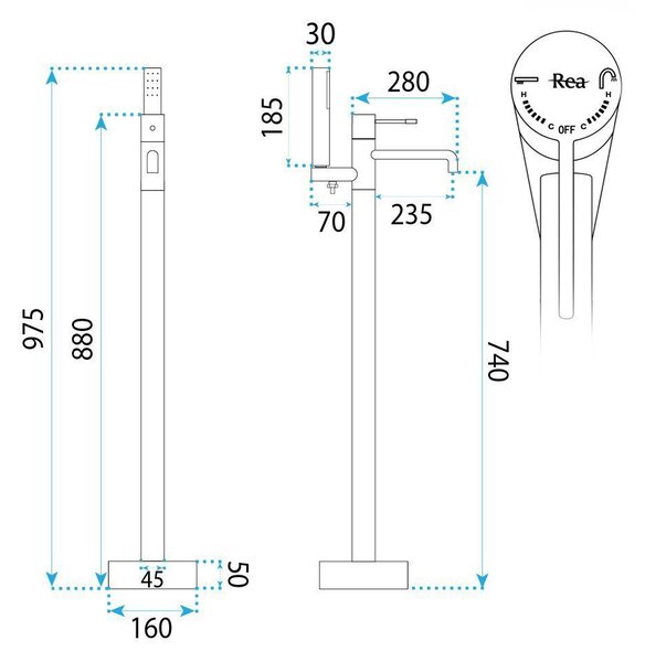 Free-standing faucet Rea Lungo Diamond Chrome