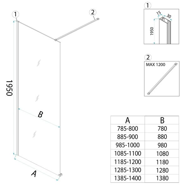 Shower screen Rea Flexi Grey / Gold 140