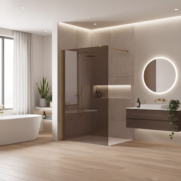 Shower screen Rea Flexi Brown / Gold 90