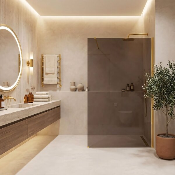 Shower screen Rea Flexi Brown / Gold 80