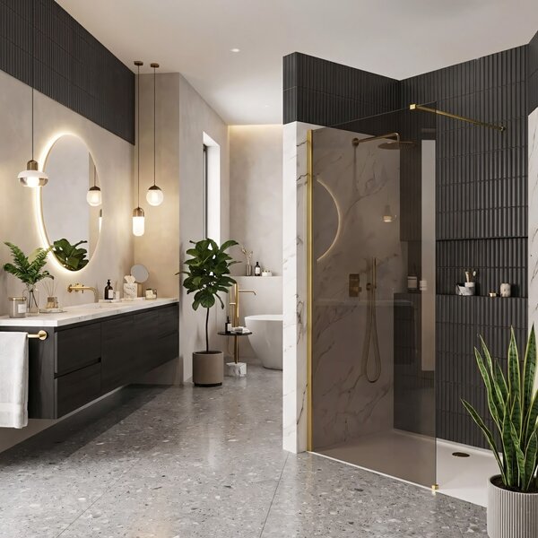 Shower screen Rea Flexi Brown / Gold 90