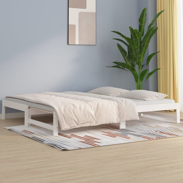 Pull-out Day Bed White 2x(90x190) cm Solid Wood Pine
