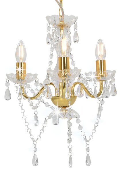 Chandelier with Beads Golden Round 3 x E14