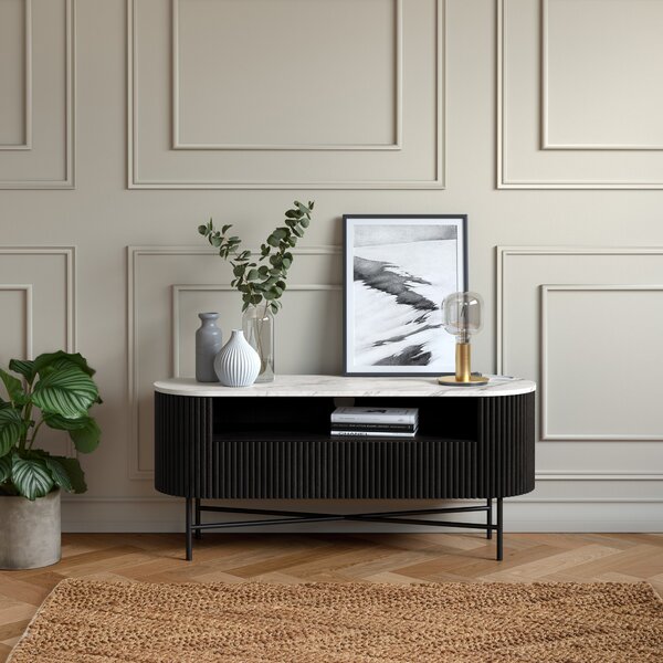 Kiera TV Stand, Mango Wood & Real Marble Black