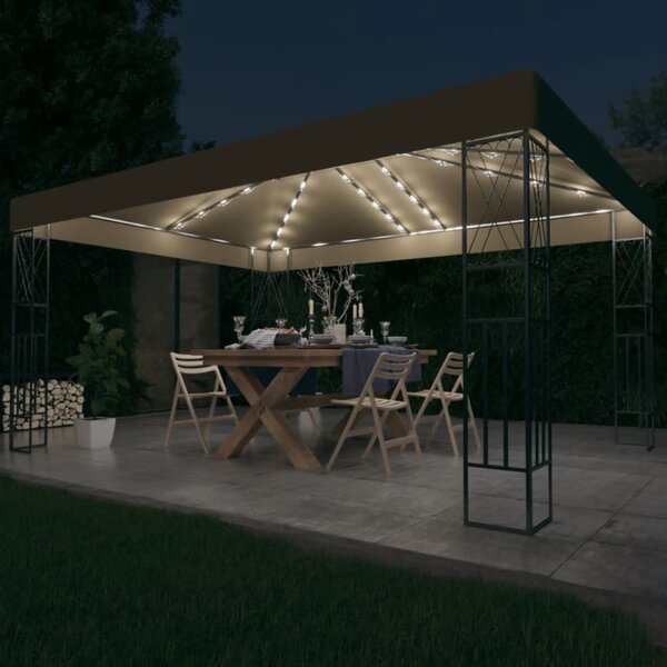 Gazebo with LED String Lights 3x4 m Taupe Fabric