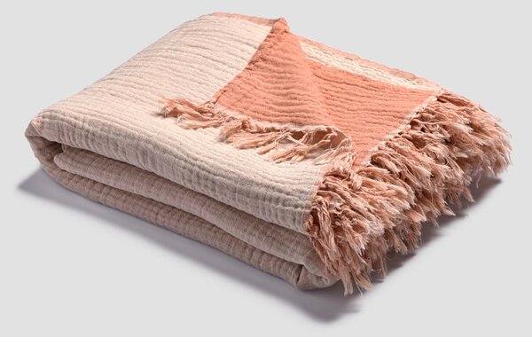 Piglet Pink Clay & Birch Textured Cotton Throw Blanket Size 150 x 200cm