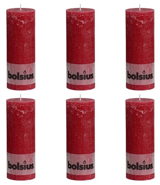 Bolsius Rustic Pillar Candles 6 pcs 190x68 mm Wine Red