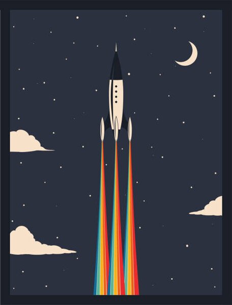 Art Print vintage rocket poster, martinwimmer